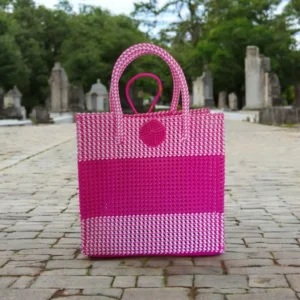 রাঙ্গামাটির হাতবোনা ঝুড়ি ব্যাগ বড় সাইজ ঢাকনা ছাড়া পিংক রঙ rangaghorbd