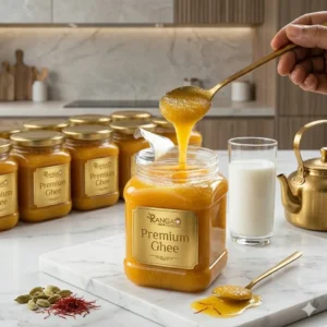 প্রিমিয়াম ঘি আধুনিক রান্নাঘরে জাফরান ও এলাচ সহ rangaghorbd