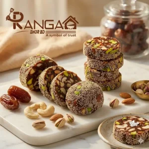 প্রিমিয়াম খেজুরের বরফি বাদাম পেস্তা কাজু সহ মার্বেল বোর্ডে rangaghorbd