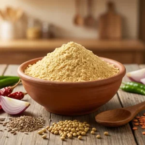 পেয়াজু মিক্স মাটির বাটিতে পেঁয়াজ মরিচ ও মশলা সহ rangaghorbd